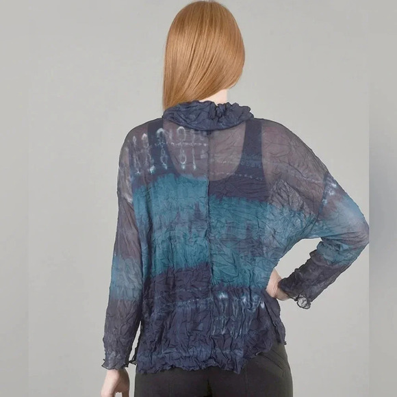 HABITAT  LIV blouse,women NEW! XS Blue,gauzy,crinkle,sheer,mesh,cowl - Picture 3 of 15